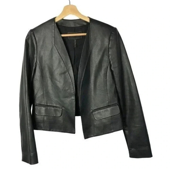 BCBGMaxAzria Black Cruz Faux Leather Blazer Jacket S - Picture 2 of 5